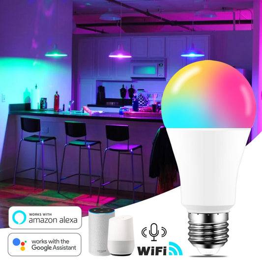 Bombilla inteligente RGB + blanca - Bombilla con cambio de color regulable por WiFi para Alexa/Google Home