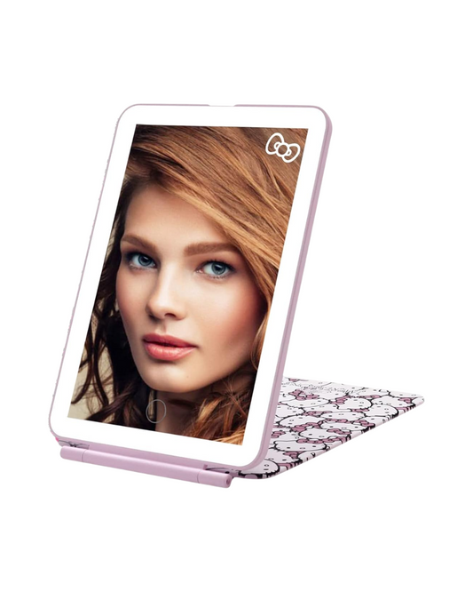 Espejo de maquillaje táctil de Hello Kitty - Mini espejo de tocador de viaje con LED tricolor