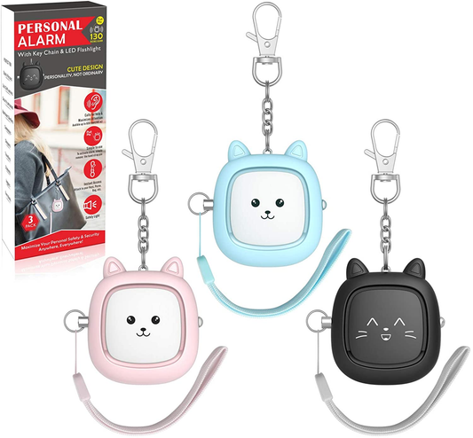 3-Pack Personal Safety Alarms - 130dB Emergency Alarms with LED Light