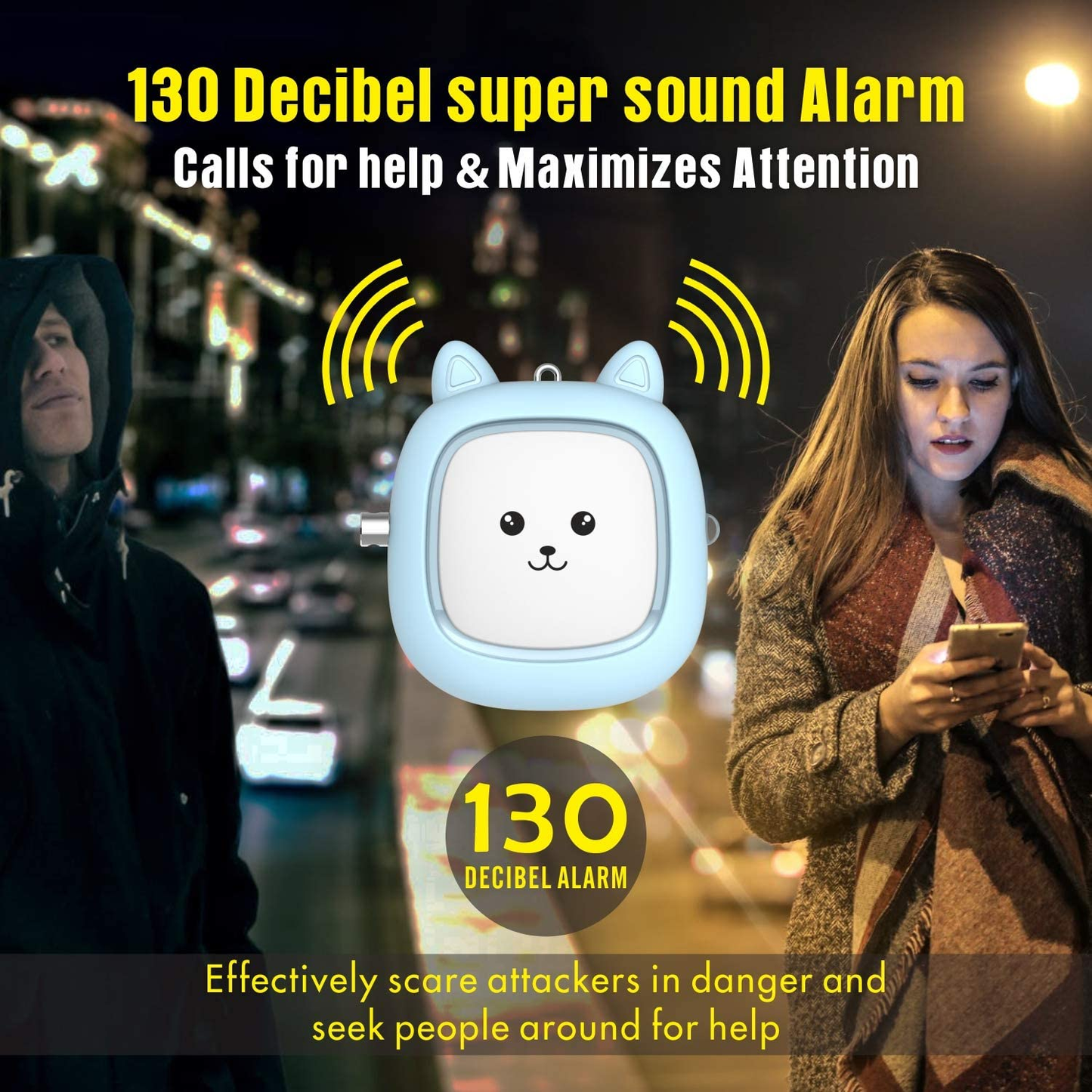Paquete de 3 alarmas de seguridad personal: alarmas de emergencia de 130 dB con luz LED