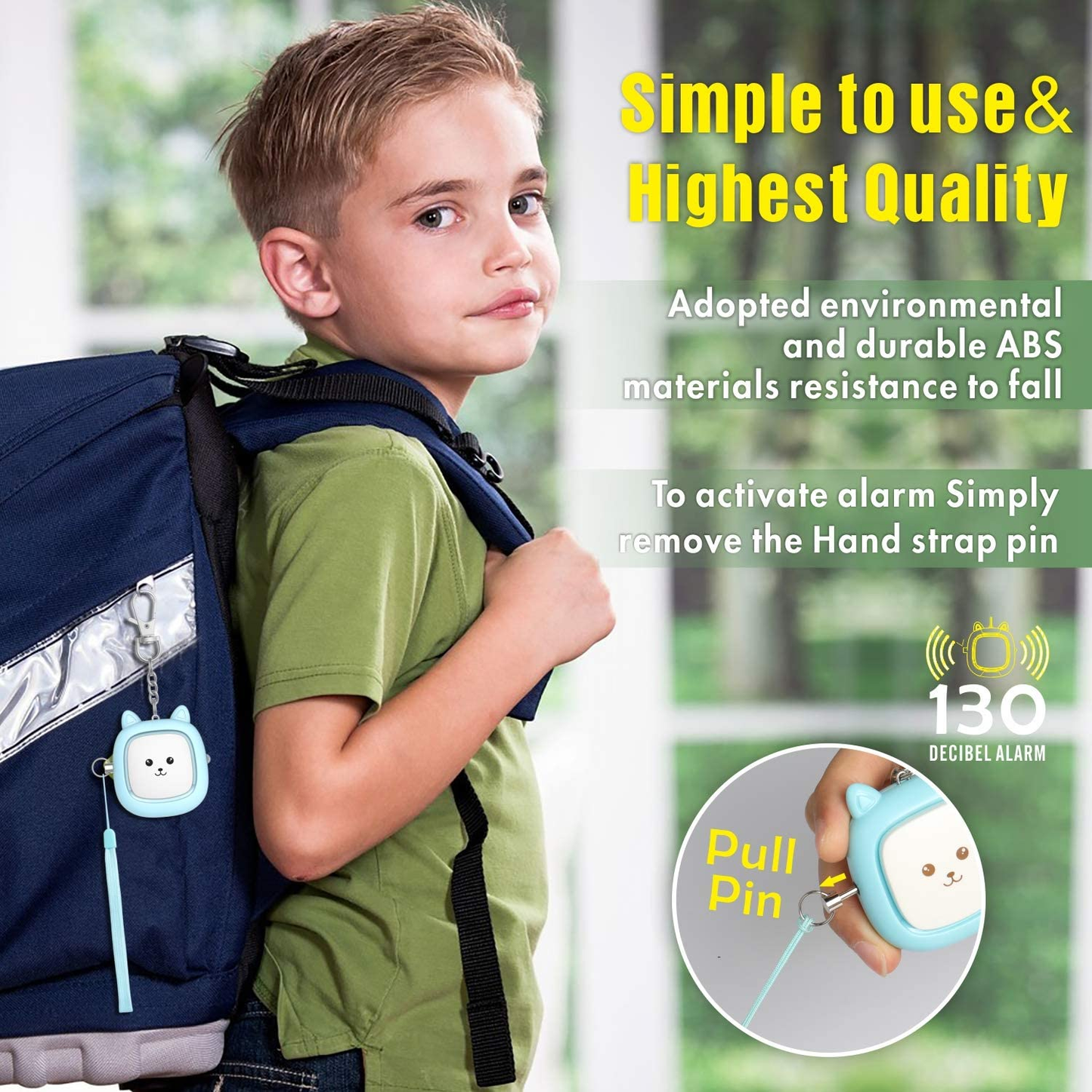 Paquete de 3 alarmas de seguridad personal: alarmas de emergencia de 130 dB con luz LED