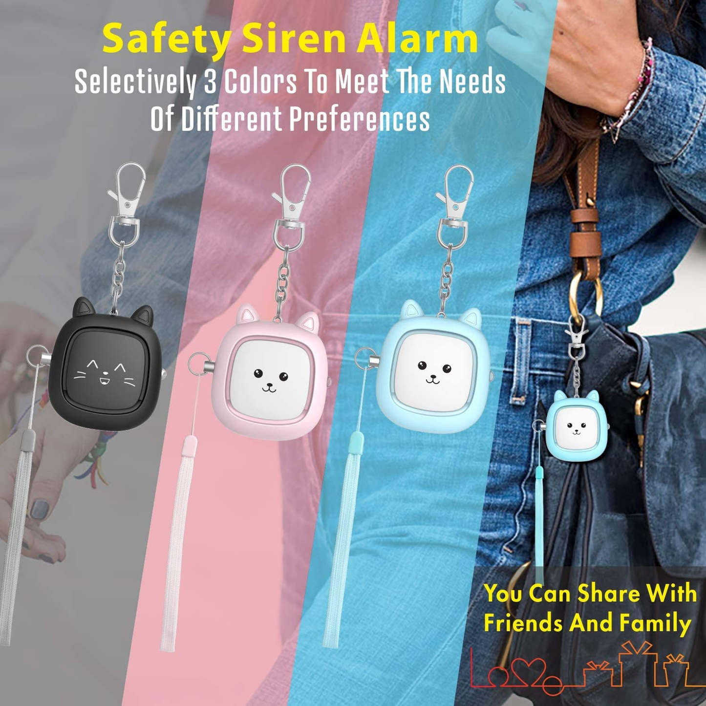 Paquete de 3 alarmas de seguridad personal: alarmas de emergencia de 130 dB con luz LED