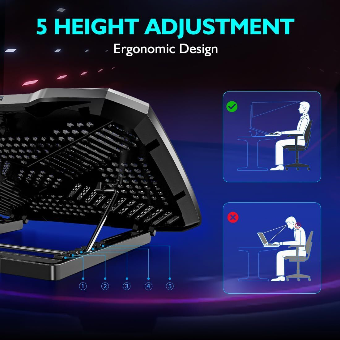 Laptop Cooling Stand with Fan - Portable Cooler Pad for 12-15.6 Inch Laptops