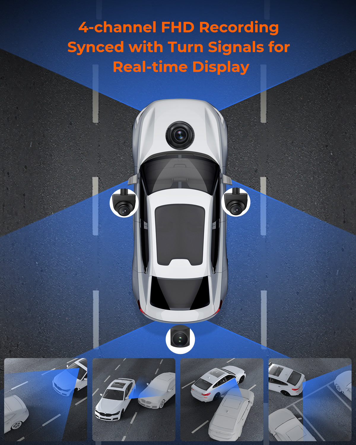 M4 Quad Mirror Dash Cam - 12" Touchscreen with 1080P 4-Camera System