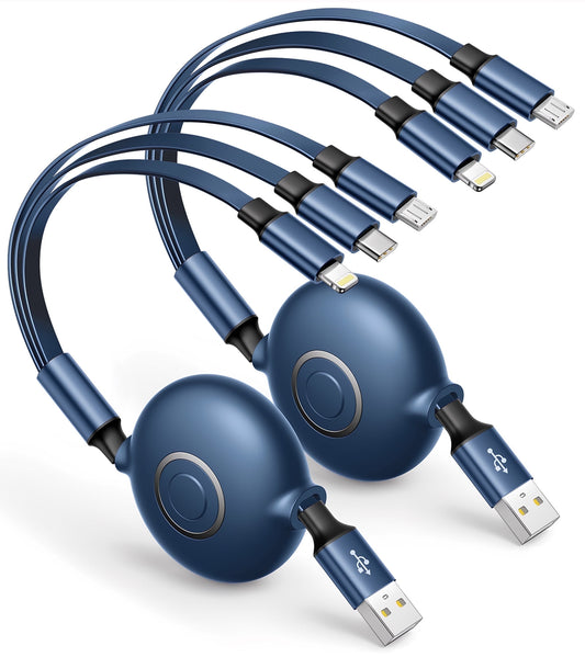 Multi Charging Cable, 2Pack 3 in 1 Charging Cable, 3A Fast Retractable Phone Charger, 4FT Multiple Cable Compatible with Iphone, Samsung