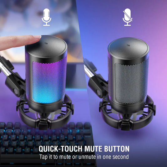 USB Gaming Microphone Kit – Type‑C Plug-and-Play, RGB Lighting, Boom Arm, Pop Filter, Touch Mute