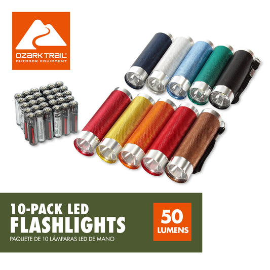 LED Flashlights 10-Pack 50 Lumens Multicolor Compact Set for Camping