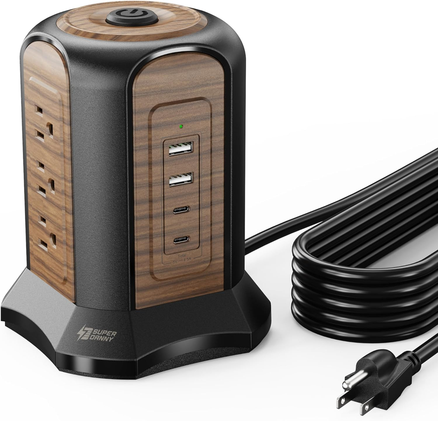 Power Strip Tower Surge Protector - 9 Outlets 4 USB Ports with 10Ft Cord