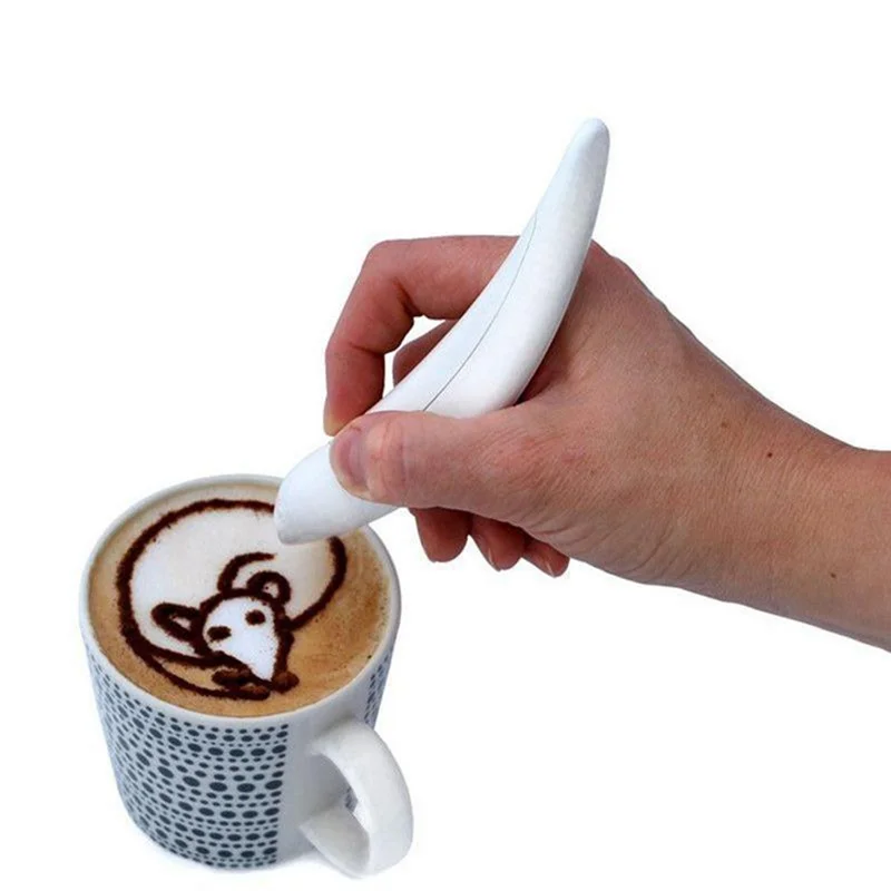 Electrical Latte Art Pen Cake Decoration Pen Coffee Carving Pen for Coffee Cake Baking Pastry Tools White
