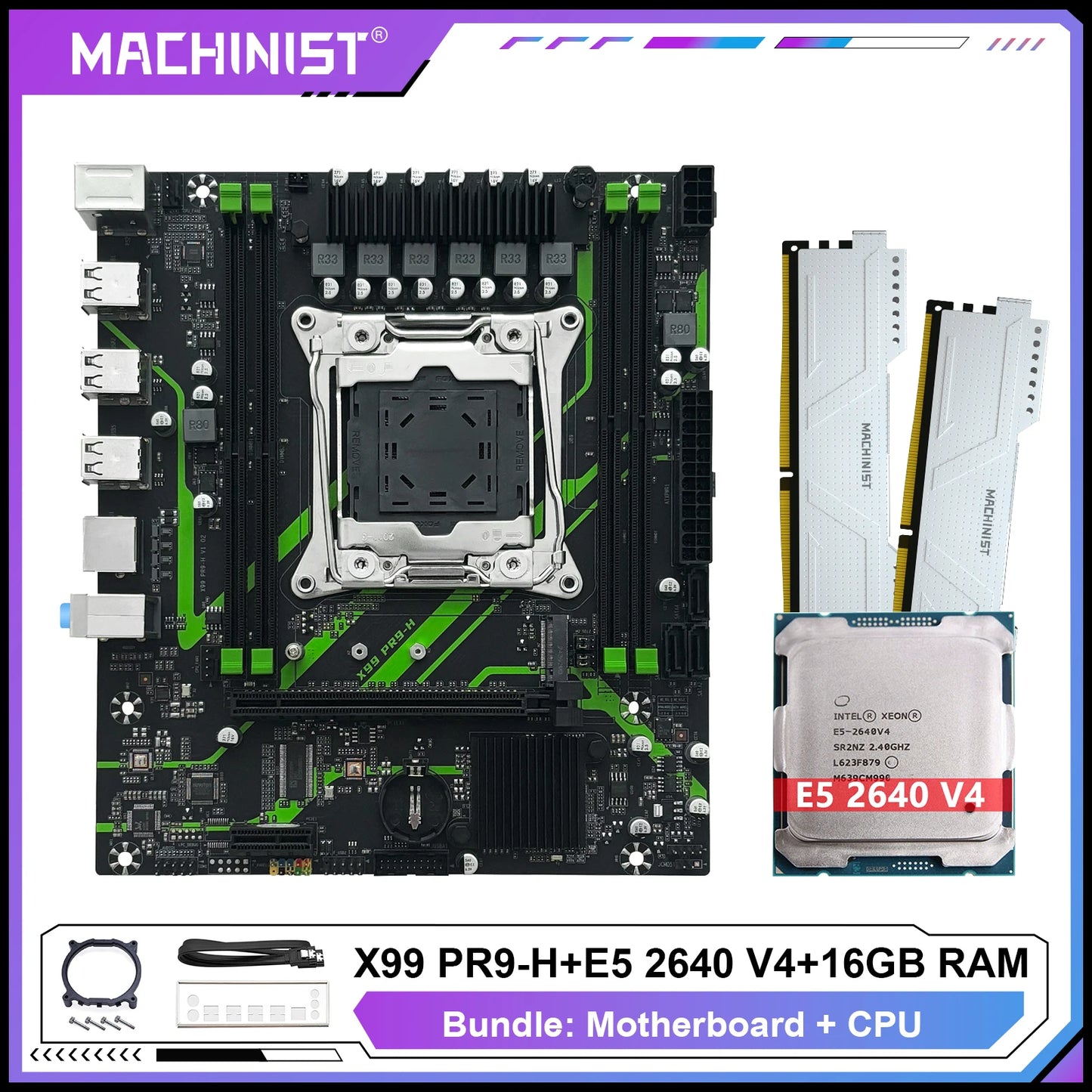 X99 PR9-H Motherboard Optional Xeon E5 2640 V4 LGA 2011-3 CPU Kit Set 16GB DDR4 Memory RAM NVME M.2
