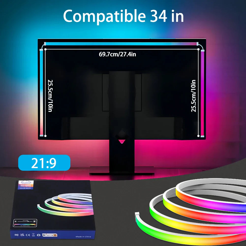 RGB Monitor Backlight Strip for PC – USB Sync LED, App Control, SMD5050, 27–34" Display