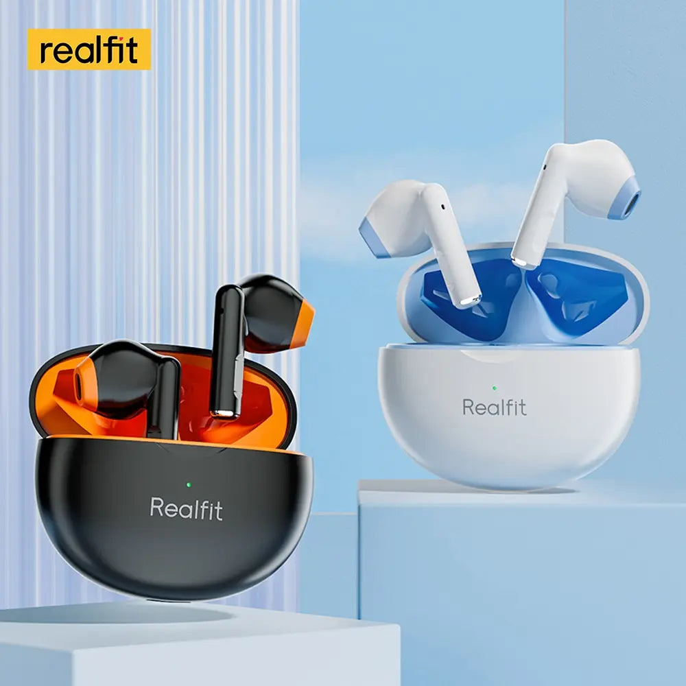 Realfit F2 TWS Bluetooth Earbuds – HiFi Sound, Waterproof True Wireless Earphones, Built-In Controls, Silicone Ear Tips, SBC Codec, Includes Charging Cable & Manual
