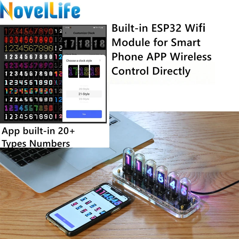 SE Nixie Tube Clock Kit Digital Calendar Stopwatch Time Photo Display Gesture Control Creative Desk Decoration Gifts