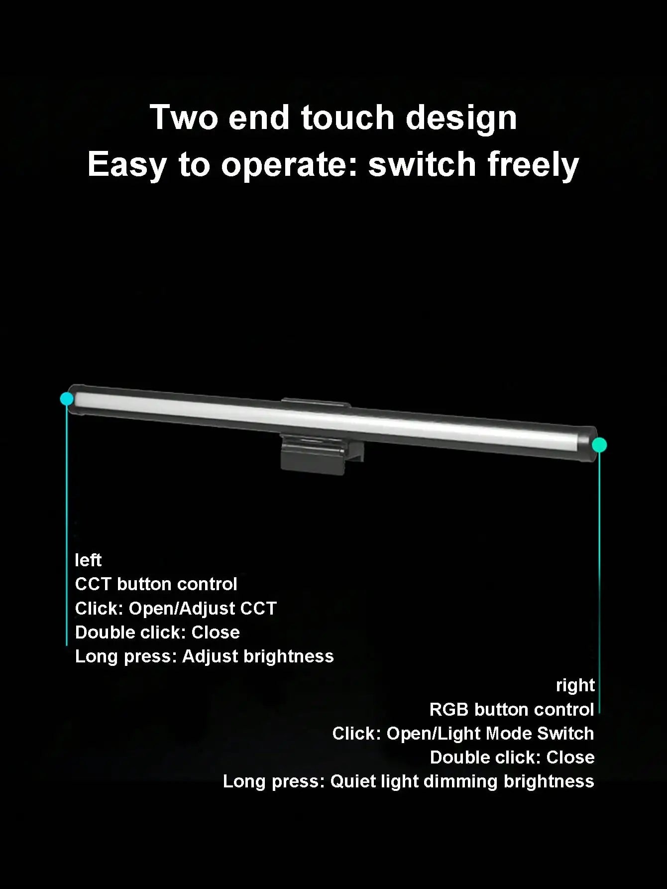 RGB Monitor Light Bar – Upgraded Wide Clamp (9cm), Touch Dimming, LED Desk & Gaming Lamp