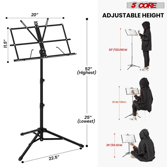 Metal Sheet Music Stand – Portable Adjustable Desktop Book Holder, Foldable Design, All-Metal Construction, Model D0100HXM0WJ