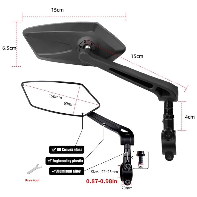Bike Rearview Mirror Reflector Adjustable Rotatable Handlebar Mirror Clear Rearview Electric Scooter Cycling Bicycle Accessories