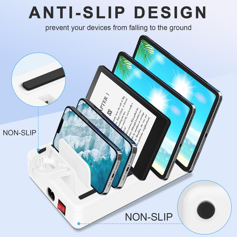 The Ultimate Charging Station: 50W 6-Port USB, 10 Slots, Watch Holder & 6 Short Cables