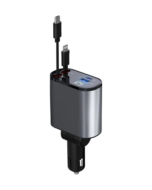 4-in-1 Retractable Car Charger - 66W Fast Charging for iPhone/Galaxy/Pixel