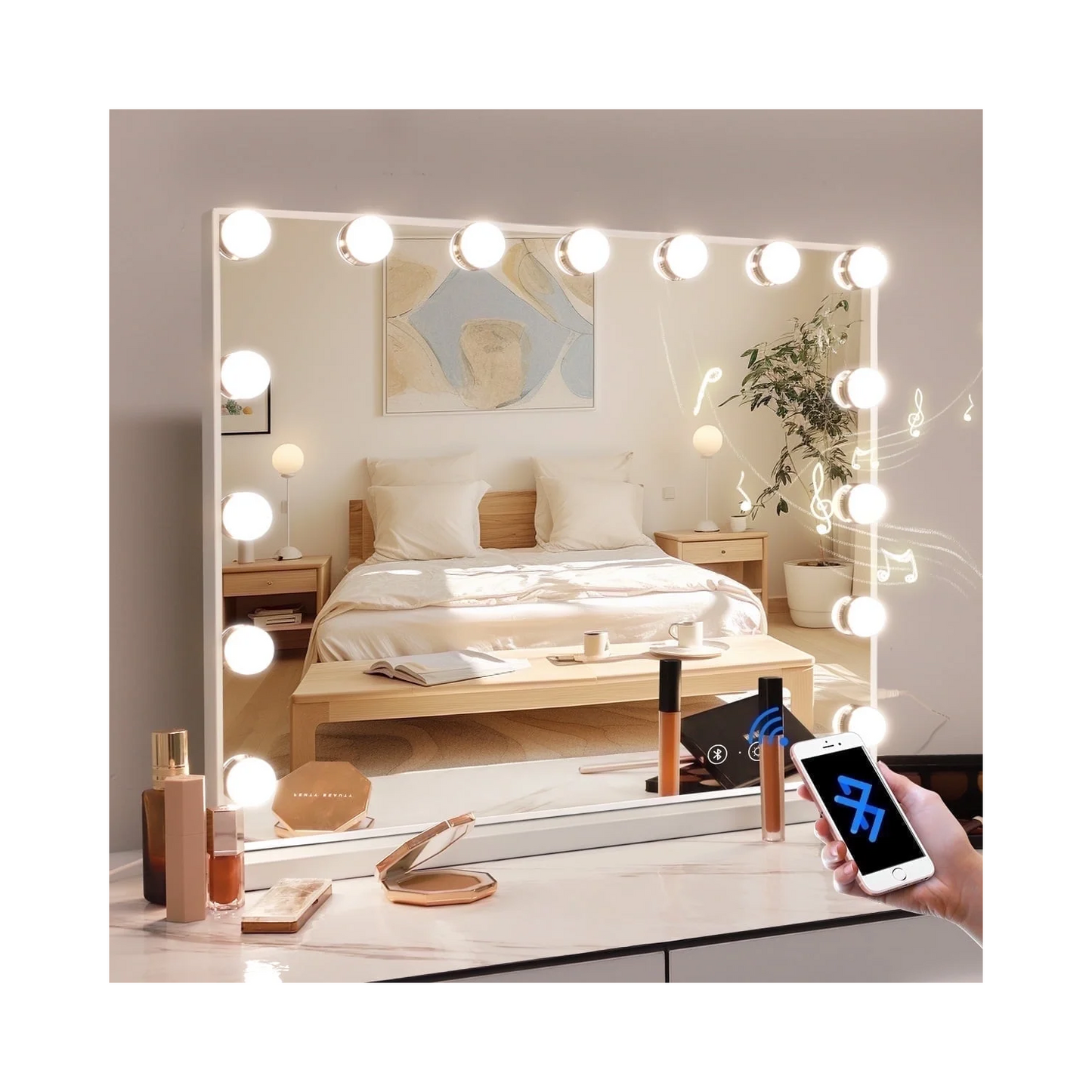 23x18 Inch Bluetooth Vanity Mirror with Lights - Tabletop & Wall Mount