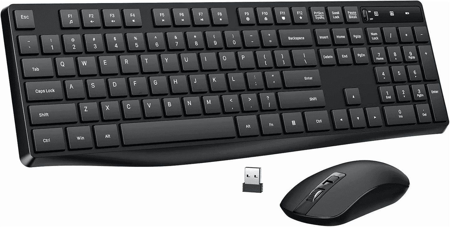 Wireless Keyboard and Mouse Combo, 104 Full-Size Adjustable Keyboard with Battery Indicator, Compact Computer Keyboard, Silent Mouse, 3 DPI, Easy to Use, for Windows, Chrome, Laptop, Computer