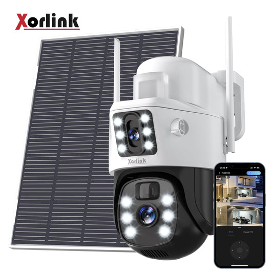 4K/8MP Solar Security Camera, 360° View Wireless Outdoor Camera, Waterproof PIR Detection, Rechargeable Battery Powered Home Dual Lens Surveillance Camera with Color Night Vision 2-Way Audio