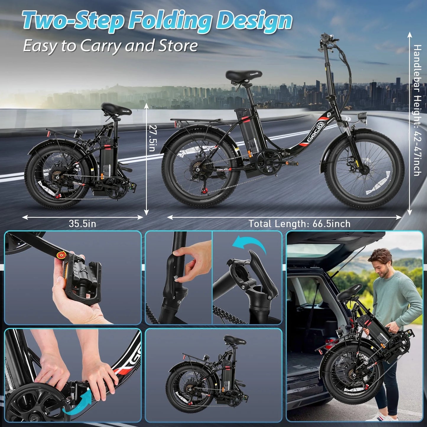 500W Fat Tire Electric Bike: 48V 10.4Ah, 20" Foldable
