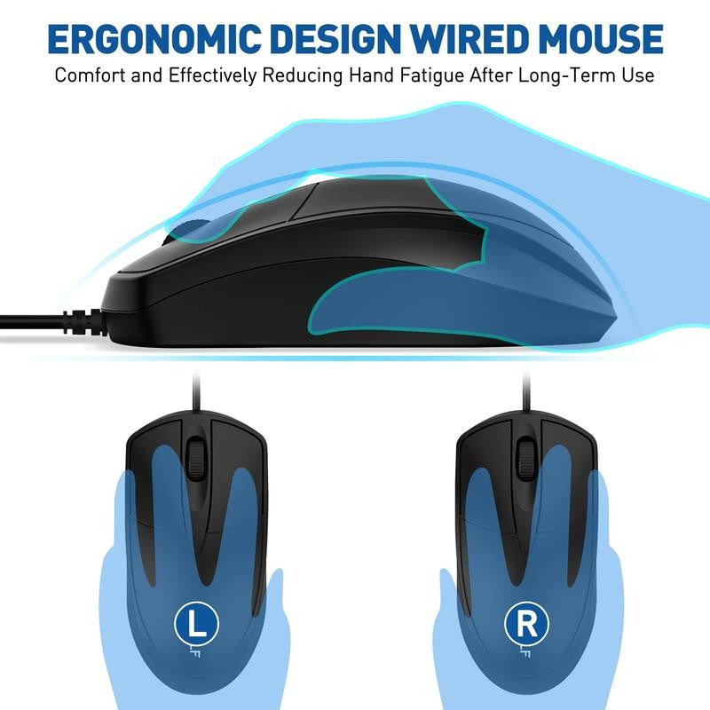 Wired USB Keyboard & Mouse Combo with 12 Shortcut Keys, Full-Size Ergonomic Sile
