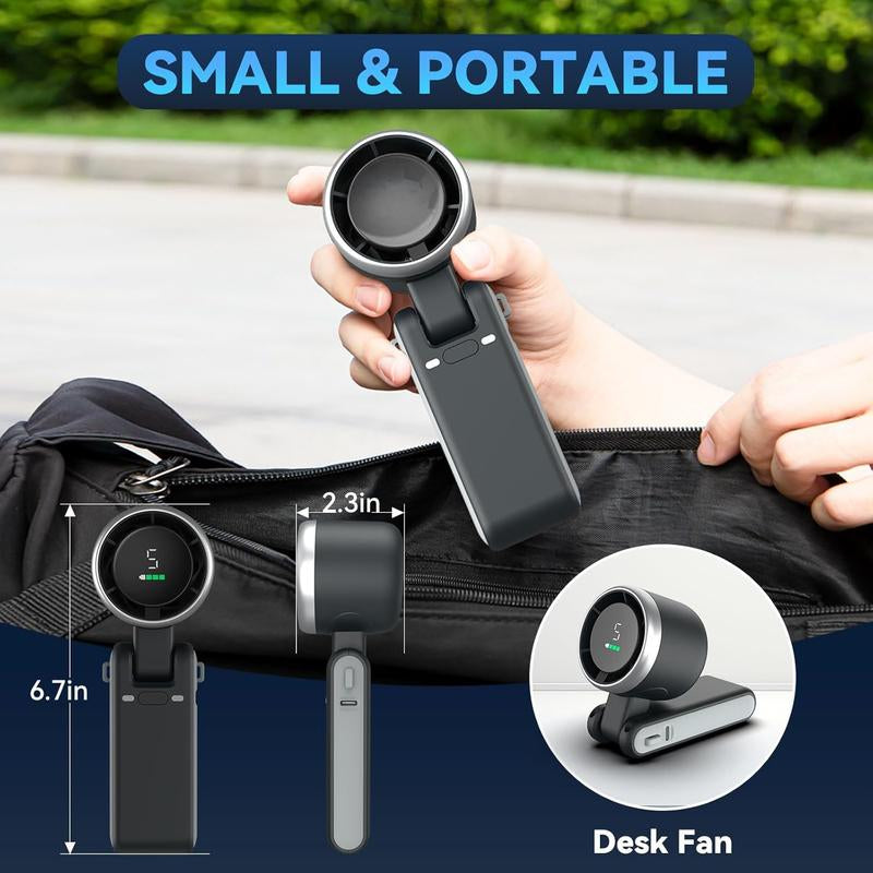 Powerful Handheld Turbo Fan: 5 Speeds, Rechargeable, for Travel & Work