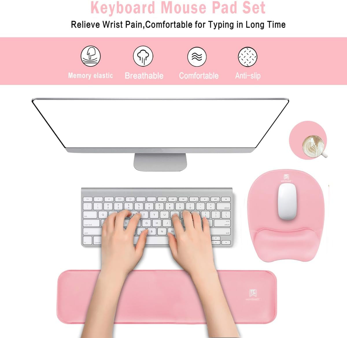 Ergonomic Memory Foam Wrist Rest Set: Pink, Keyboard & Mouse Support