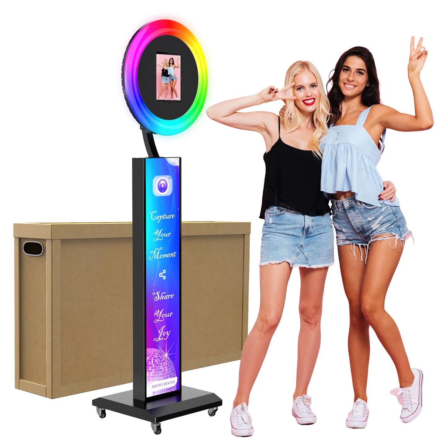 Portable Photo Booth Compatible with Any Ipad, Large Lightbox Ipad Photo Booth for Christmas Wedding Party Shell Stand Software