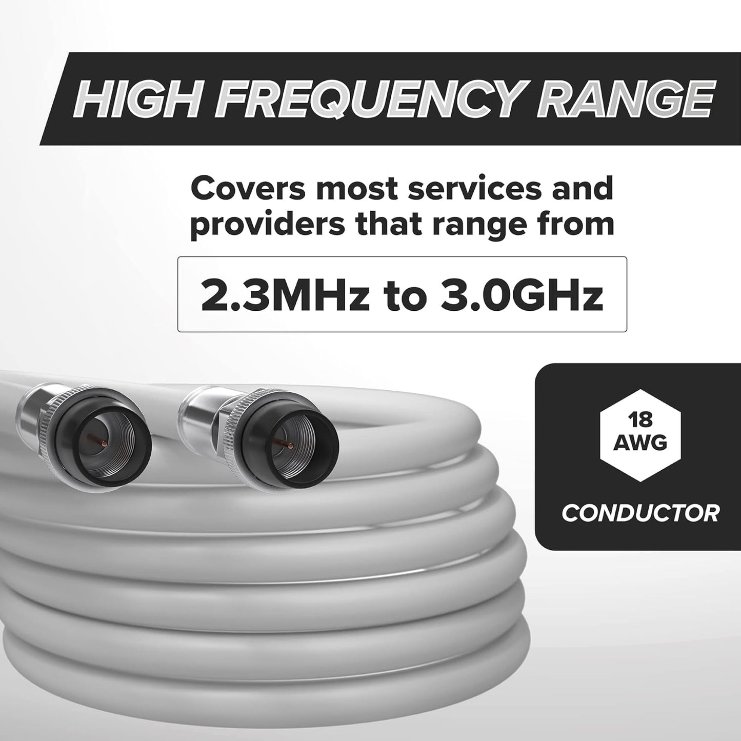 75' Feet, White RG6 Coaxial Cable with Rubber Booted - Weather Proof Indoor/Outdoor Rated Connectors, F81 / RF, Digital Coax for CATV, Antenna, Internet, Satellite, and More