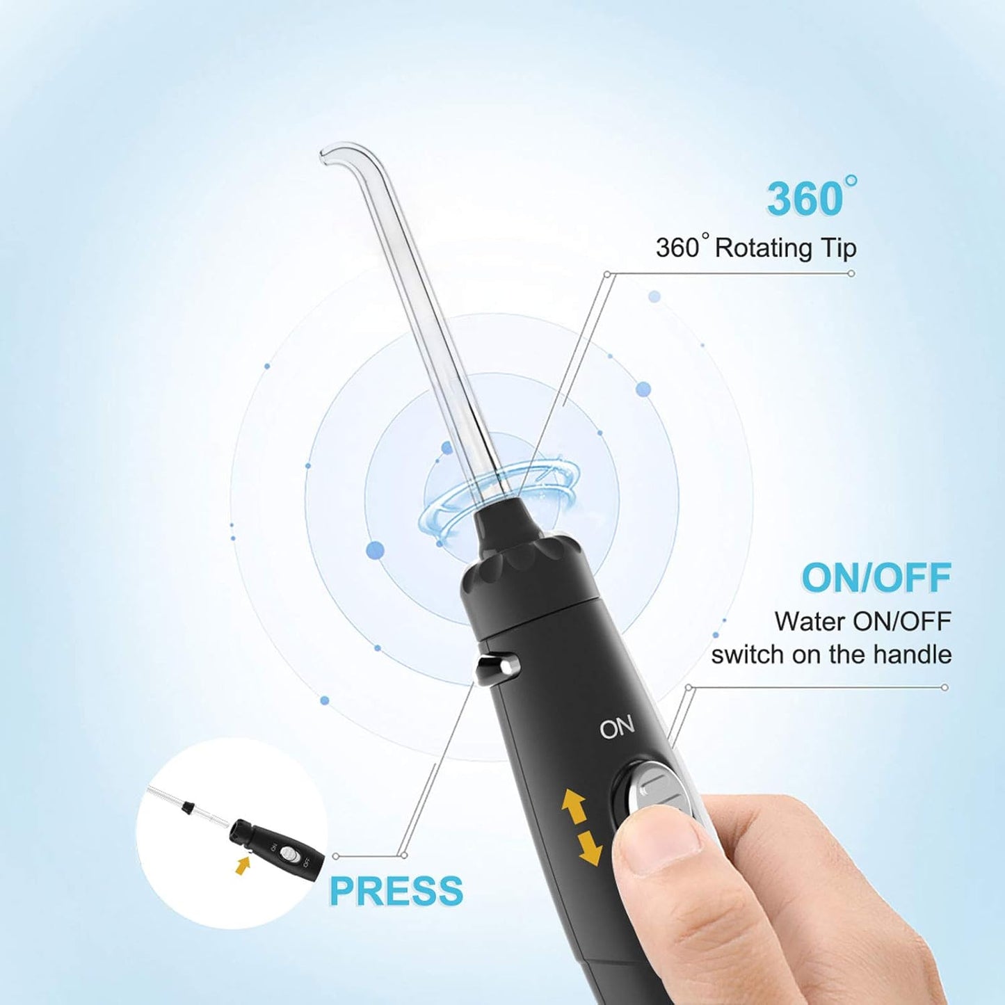 Water Flossing Oral Irrigator, 600ML Dental Teeth Cleaner 10 Adjustable Pressure, Electric Oral Flosser for Braces, 8 Replacement Jet Tips for Family (Black)