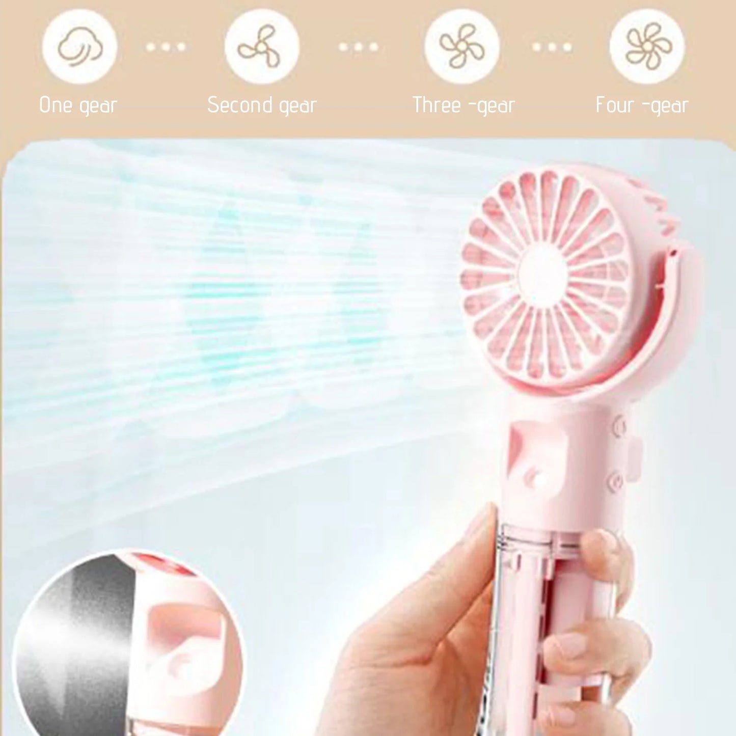 Portable Handheld Misting Fan, Rotatable Personal Spray Water Mist Fan with Visible Water Tank, USB Rechargeable Neck Fan 4 Gear Quiet Strong Airflow Cooling Fan for Outdoor Travel Camping