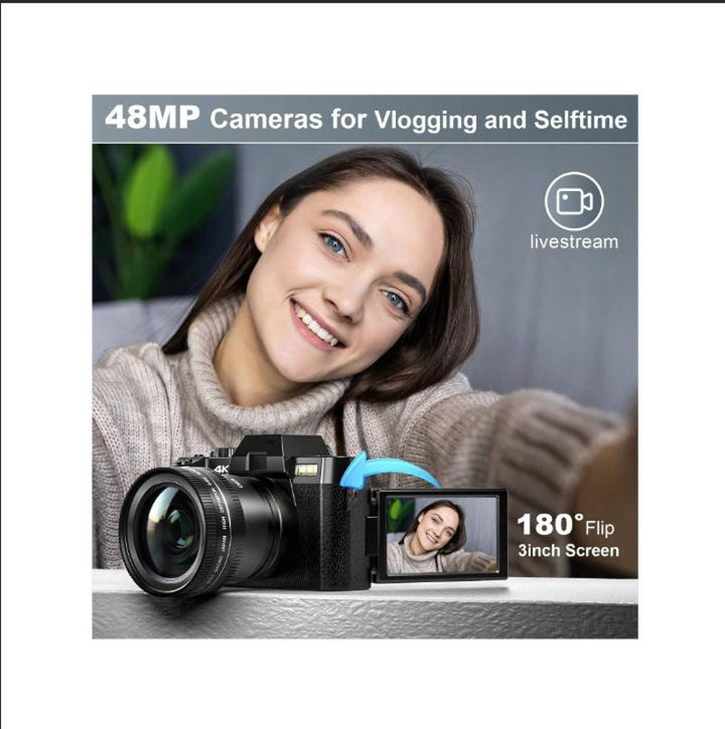 4K Digital Cameras for Photography,48Mp/60Fps Video Camera for Vlogging, Wifi & App Control Vlogging Camera , Small Camera with 32GB TF Card.Wide-Angle & Macro Lens