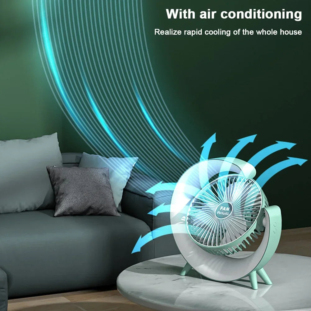 Portable Fan USB Rechargeable Fan LED 7 Colors Electric Fan 180°Adjustable Summer Camping Fans 3 Speeds Mini Fan for Xiaomi Fan
