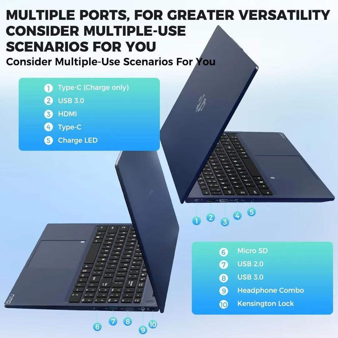 15.6'' FHD Laptop Computer, Windows 11, Intel N100 Processor(Beat to I3 1115G4, up to 3.4Ghz), 8GB RAM 256GB SSD, Fingerprint, Backlit Keyboard, Type-C 65W PD Fast Charger (Blue)