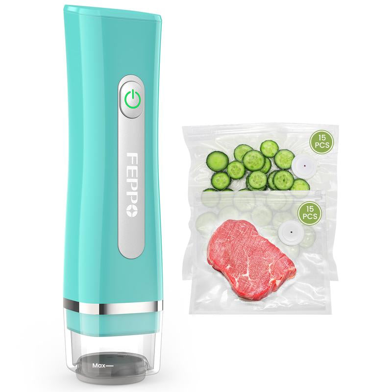FEPPO Vacuum Sealer for Food with Visual Water Storage Tank, Handheld Saver Vacuum Sealer Machine with 30 Reusable Bags for 6X Preservation & Fresh