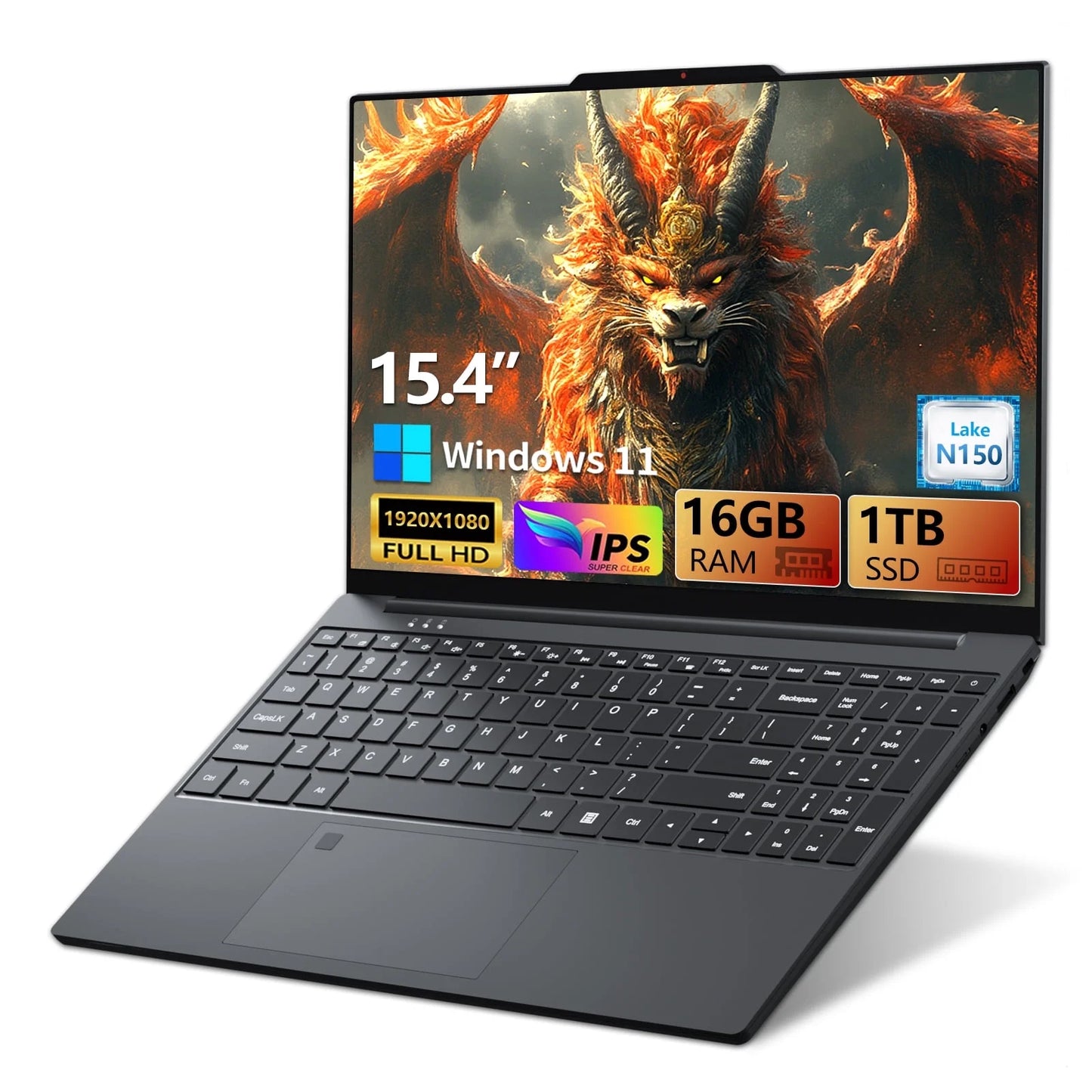 2025 Gaming Laptop,Narrow Bezel 15.4 Inch Laptop Computer with N150 Processor(Up to 3.6Ghz) 16GB RAM 1TB SSD FHD Premium Laptop,Wifi 5,BT 4.2,Fingerprint Unlocking,Backlit Keyboard, Win 11 Pro