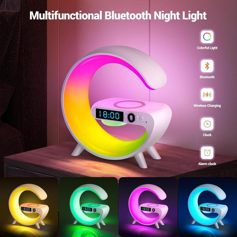 G-Shape Music Lamp: Wireless Charger, RGB Night Light, Alarm Clock, Bluetooth Speaker