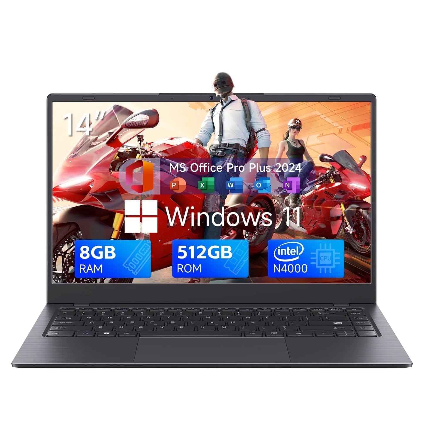14 Inch Windows 11 Laptops New Intel Celeron N4000 up to 2.6Ghz 8GB RAM 512GB ROM, with Office 2024 Wifi5 BT5.0, Netbook Laptop Computer for Business Student Beginner