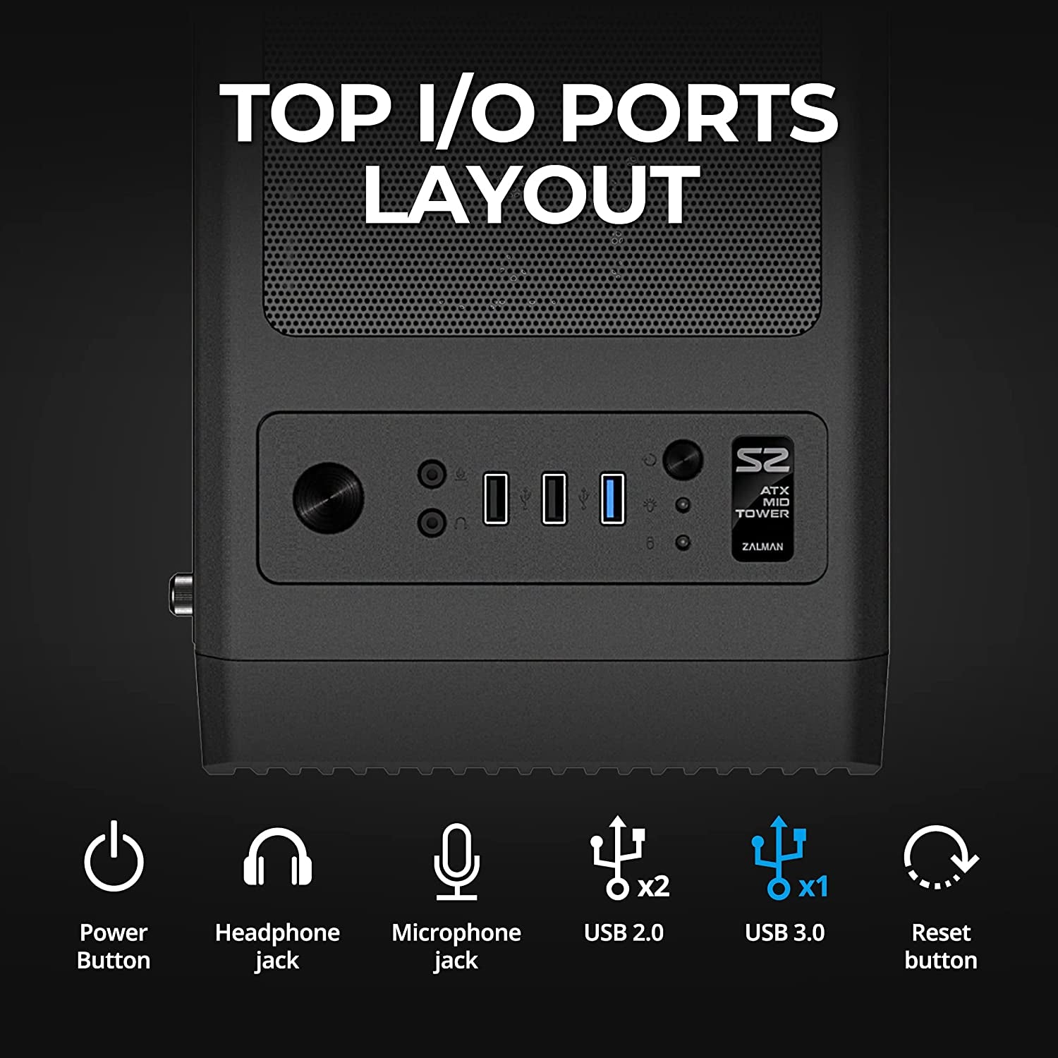 S2 ATX Mid-Tower PC Case, 3 X Pre-Installed 120Mm  Quiet Fans (Support up to 8 Fans), High Airflow Mesh Front Panel, Support Gpus up to 330Mm, USB 3.0