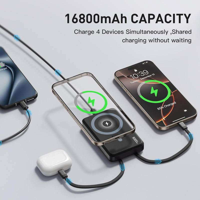 16800mAh Portable Charger: Built-in Cables & LED for iPhone/Android