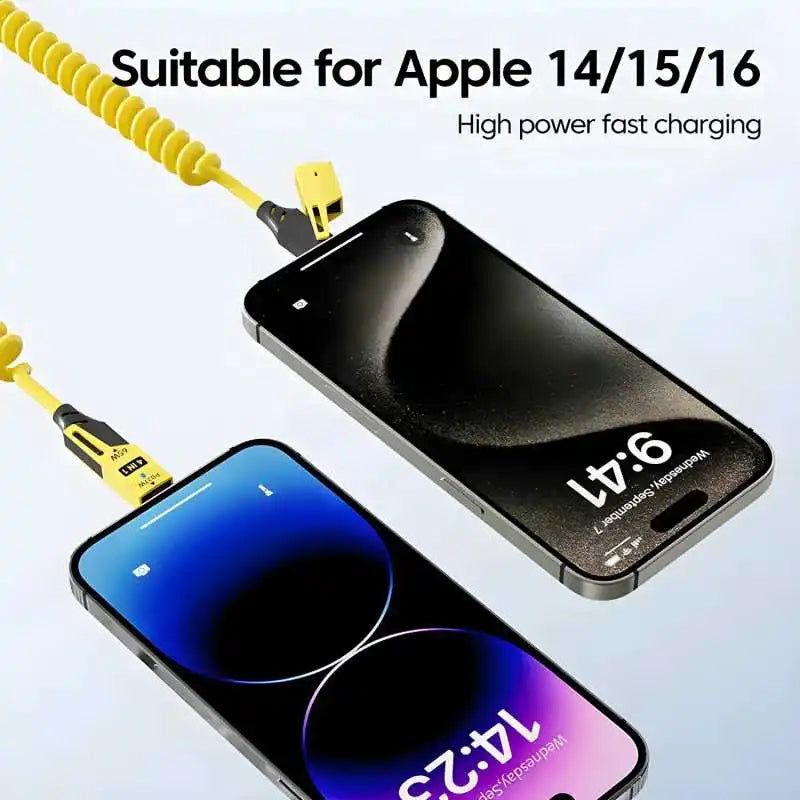 4-in-1 65W Spring Telescopic USB Type C Charger Cable - Quick Charge for iPhone 15/14/13/12 - 6A Fast Charging Solution