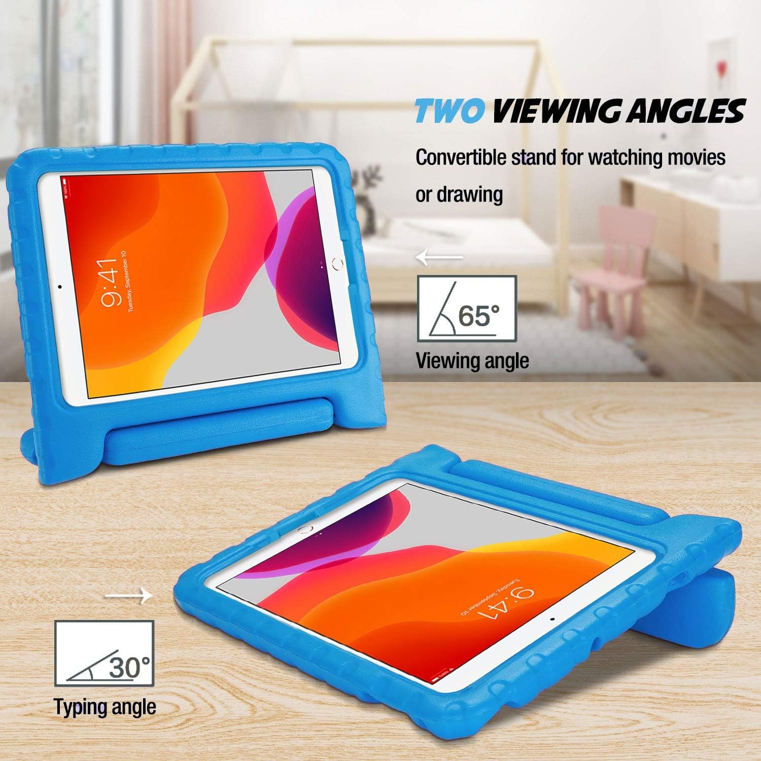 Shockproof Kids iPad Case with Handle for 10.2" (9th/8th/7th Gen), 10.5" Air/Pro: Lightweight & Convertible