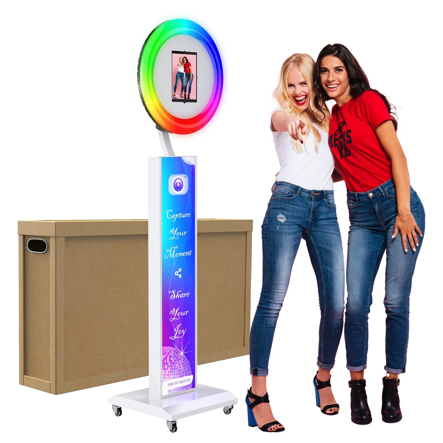 Portable Photo Booth Compatible with Any Ipad, Large Lightbox Ipad Photo Booth for Christmas Wedding Party Shell Stand Software