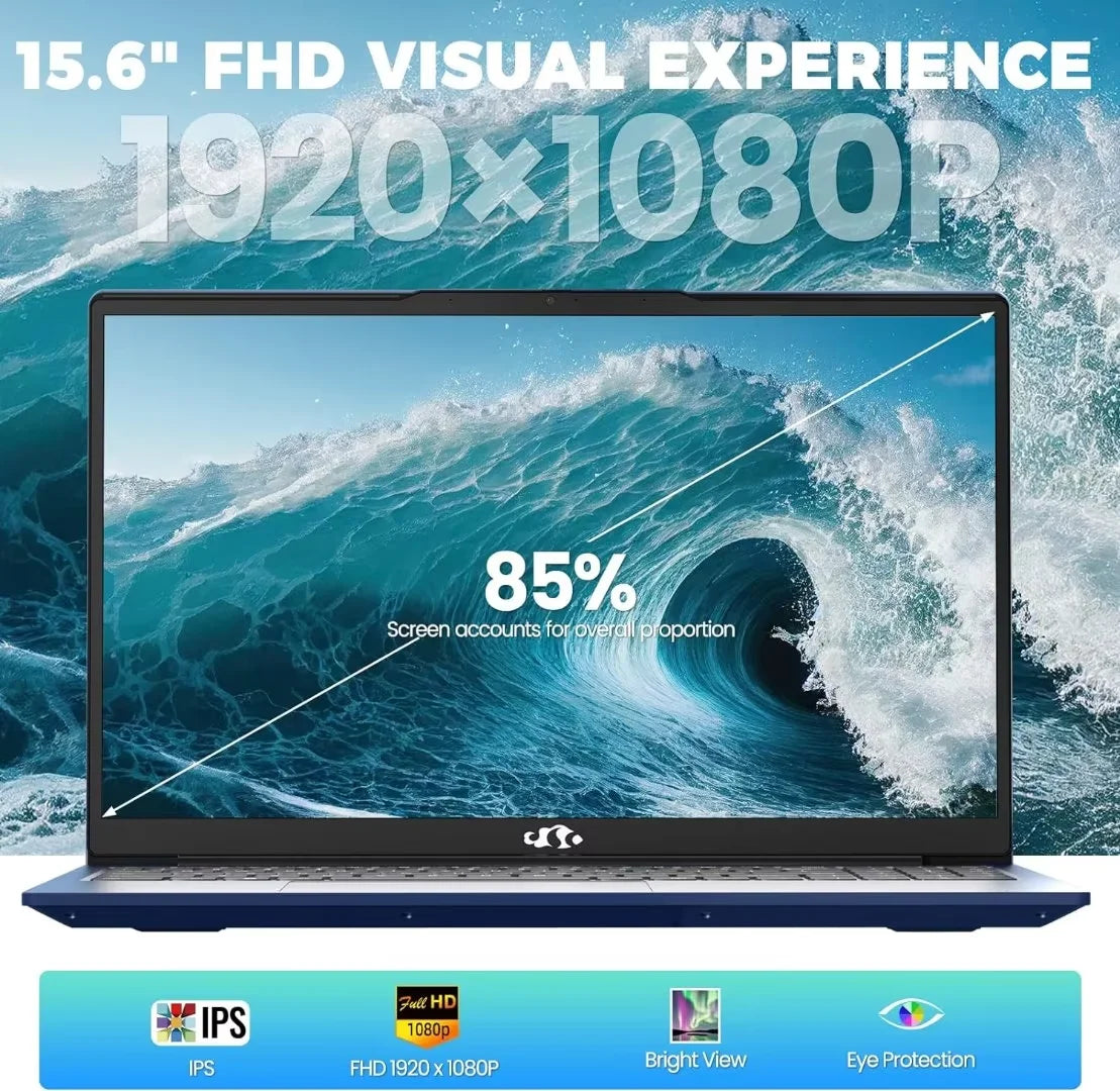 15.6'' FHD Laptop Computer, Windows 11, Intel N100 Processor(Beat to I3 1115G4, up to 3.4Ghz), 8GB RAM 256GB SSD, Fingerprint, Backlit Keyboard, Type-C 65W PD Fast Charger (Blue)