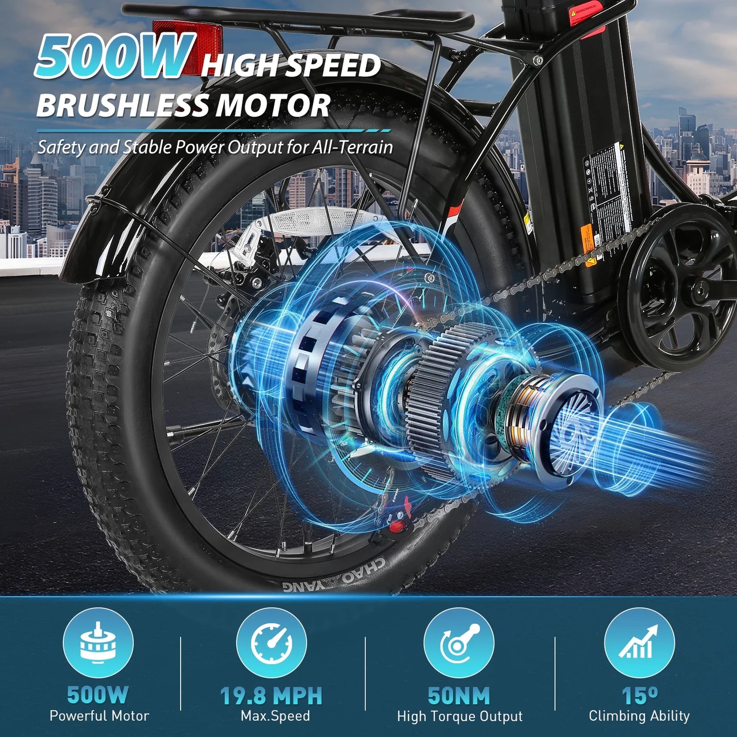 500W Fat Tire Electric Bike: 48V 10.4Ah, 20" Foldable