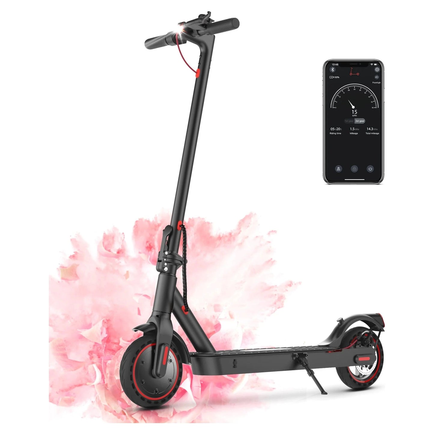 21 Mile Range Electric Scooter: 19 MPH, Foldable, Dual Brake, App Control, 350W