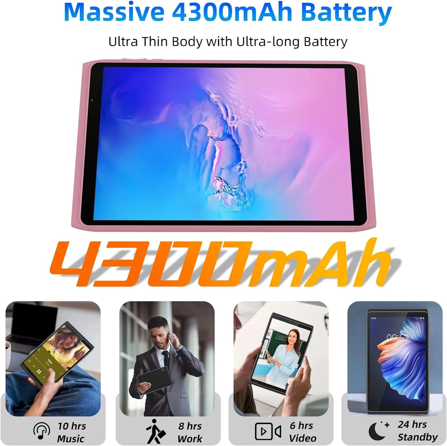 8 in 1280 X 800 Child Tablet, 32 GB, Android 12, Pink