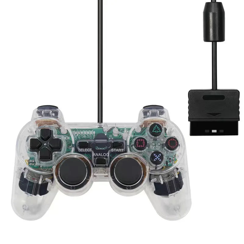 For Sony PS2 Wired Game Controller with Dual Vibration Transparent Color Snowflake Button PS2 Game Controller